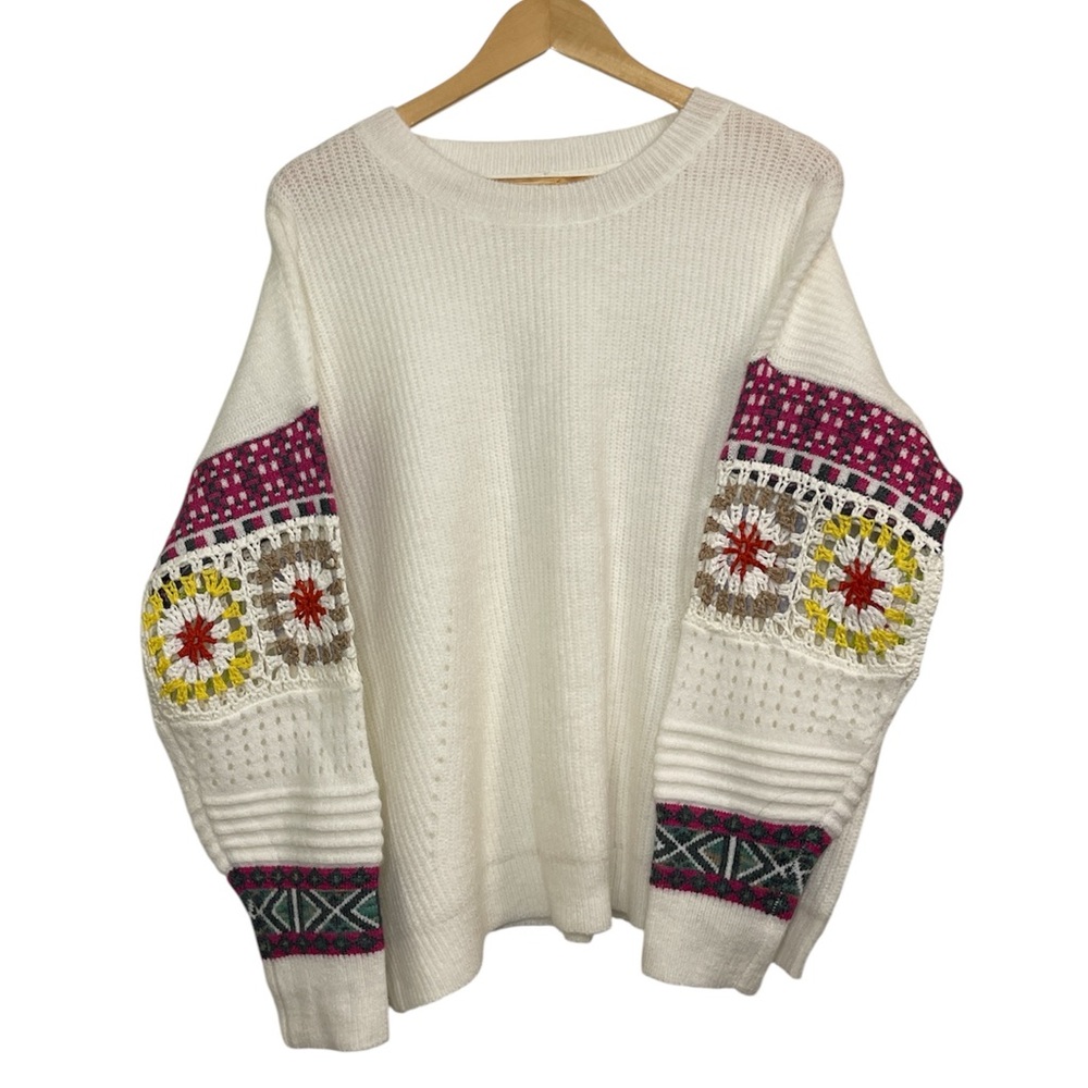 Dreamers by debut Crochet Patchwork Sleeve Knit Sweater White Size L